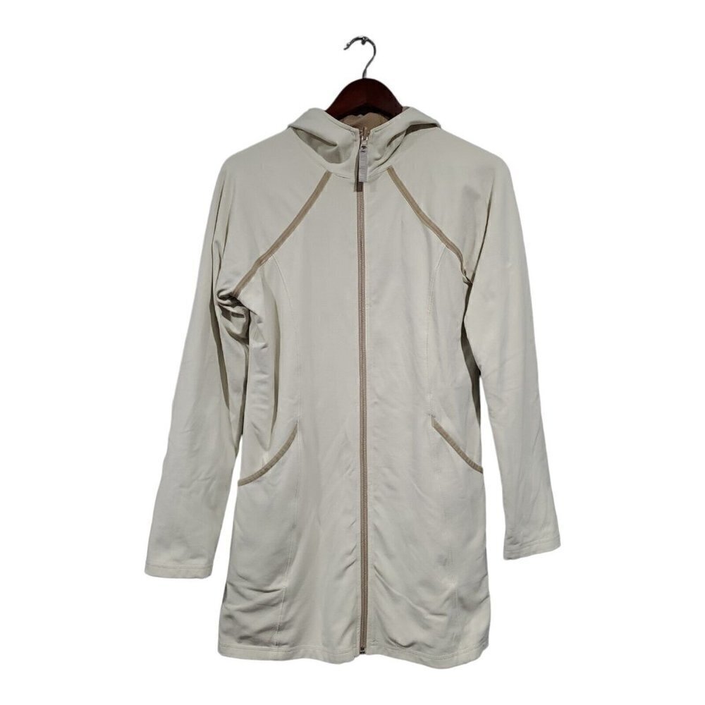 Athleta Women's Cream Tan Full Zip Hooded Jacket Pockets Lined Coat Size S
